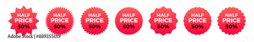 Half price sale red sticker set 50% off