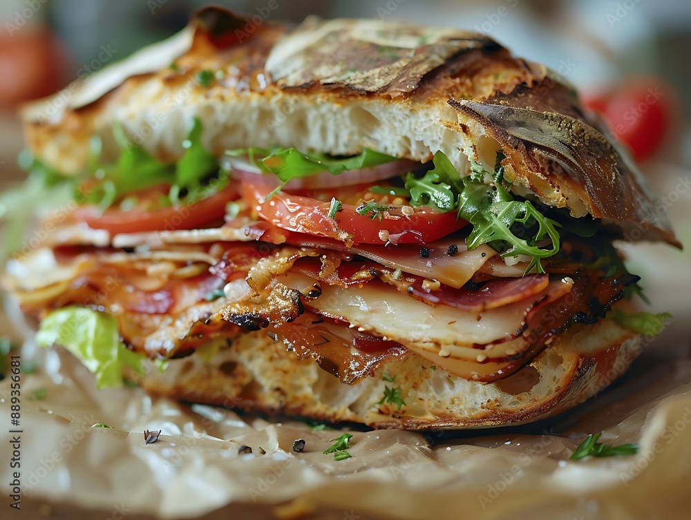 Delicious Bacon and Tomato Sandwich on Crusty Bread - Photo Delicious Bacon and Tomato Sandwich on Crusty Bread - Photo