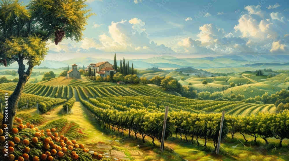 Fototapeta premium An orchard located on a hill. generative ai