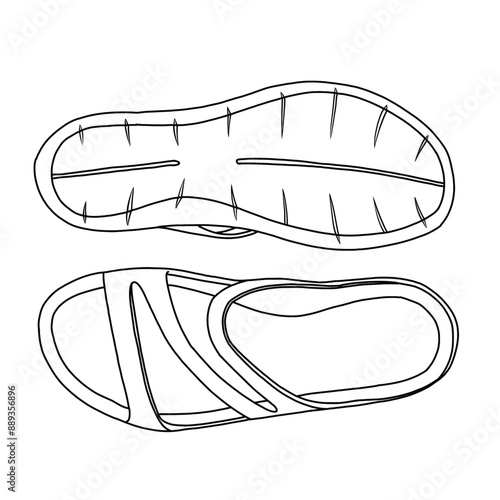 Women's Swiftwater Sandal, Lightweight and Sporty Sandals  Line art, Technical sketch hand drawing, top and bottom view, outline vector doodle illustration isolated on white background photo