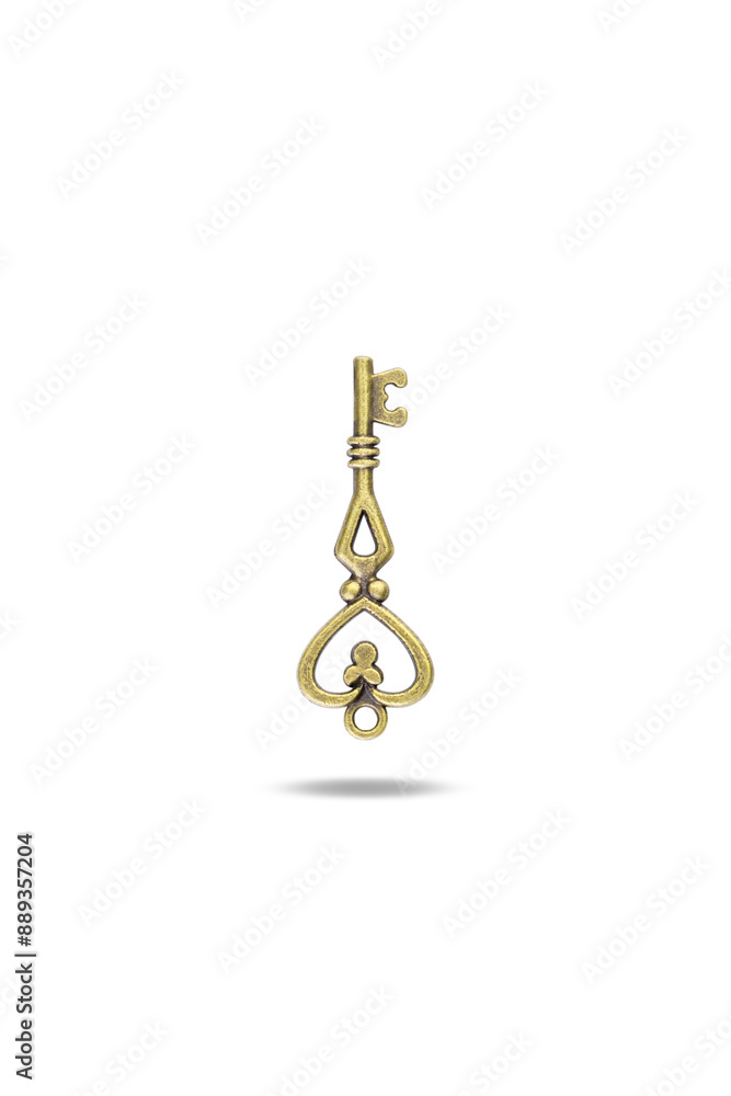Golden old key isolated on white background with clipping path Golden old key isolated on white background with clipping path