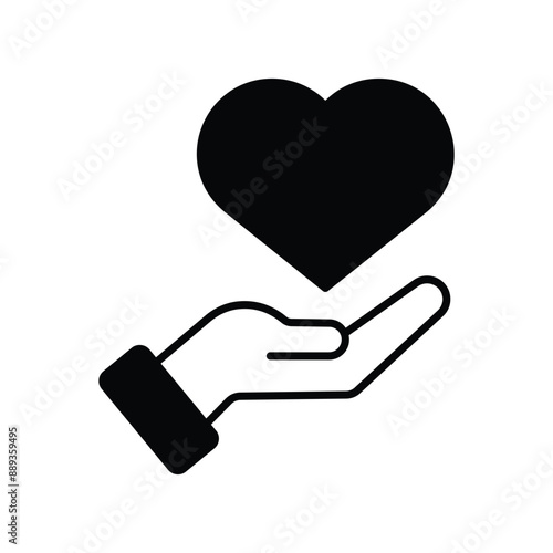 heart glyph icon with white background vector stock illustration