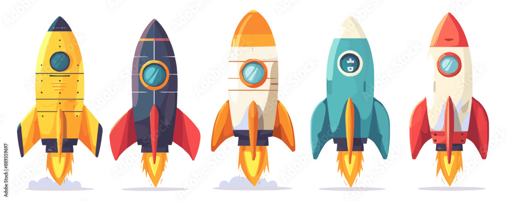 Toy rockets on a white background. Vector flat minimalistic isolated illustration. Toy rockets on a white background. Vector flat minimalistic isolated illustration.