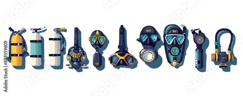 Vintage scuba diving gear with mask Vector flat minimalistic isolated illustration