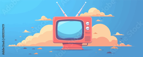 Retro television set with rabbit ear antennas Vector flat minimalistic isolated illustration