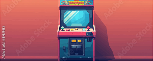 Retro arcade game cabinet with colorful buttons and joysticks Vector flat minimalistic isolated illustration