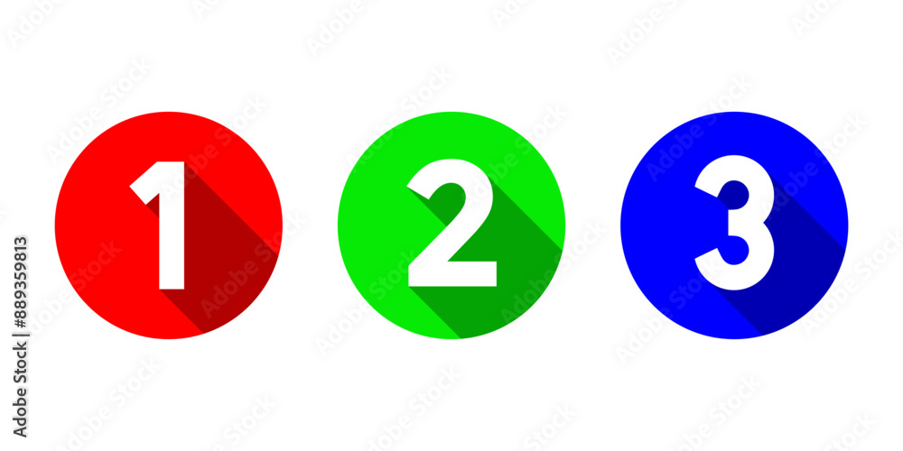 123 numbers icon with long shadow. 1th, 2nd, and 3rd sign symbol 123 numbers icon with long shadow. 1th, 2nd, and 3rd sign symbol