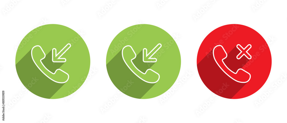 Incoming, outgoing, and missed call line icon with long shadow Incoming, outgoing, and missed call line icon with long shadow