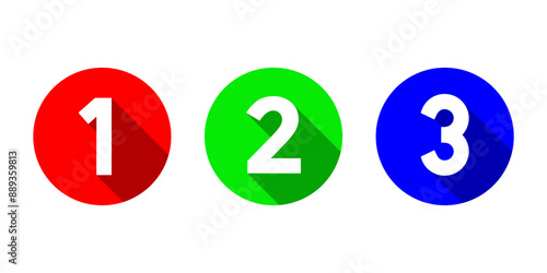 123 numbers icon with long shadow. 1th, 2nd, and 3rd sign symbol