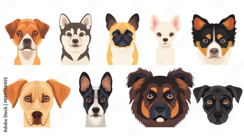 Nine cartoon pet icons, modern and symmetrically arranged on white background Nine cartoon pet icons, modern and symmetrically arranged on white background