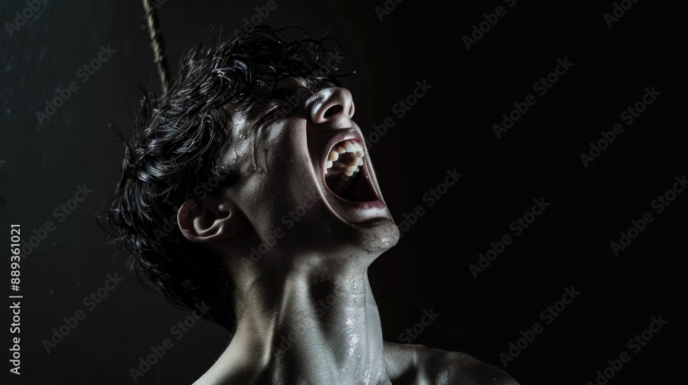 A person with their mouth open, suitable for illustrations about surprise, shock or astonishment A person with their mouth open, suitable for illustrations about surprise, shock or astonishment