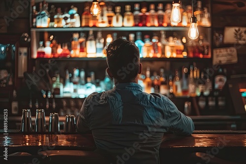 Photo of a bartender at a bar with no face showing