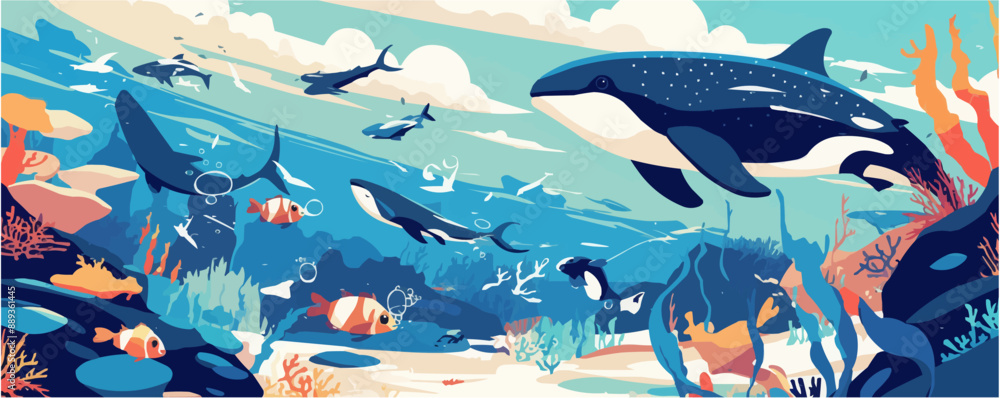 Obraz premium Oceanic Life Vector flat minimalistic isolated illustration