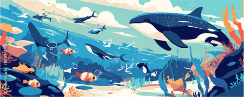 Oceanic Life Vector flat minimalistic isolated illustration