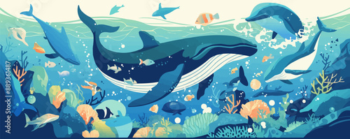 Aquatic Splendor Vector flat minimalistic isolated illustration