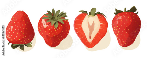Red strawberry with seeds, Vector flat minimalistic isolated illustration