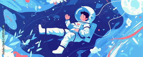 Astronaut floating in zero gravity, Vector flat minimalistic isolated illustration
