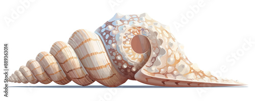 A seashell with a spiral pattern and a variety of textures, found in the ocean. Vector flat minimalistic isolated illustration