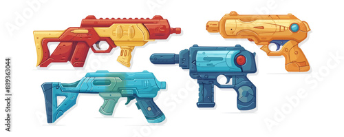 Toy ray guns on a white background. Vector flat minimalistic isolated illustration.