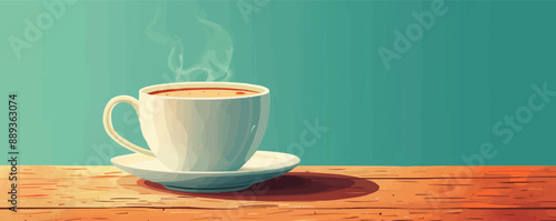 Cup of aromatic coffee steaming on a table. Vector flat minimalistic isolated illustration.