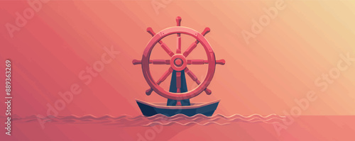 Traditional ship's wheel on stand Vector flat minimalistic isolated illustration