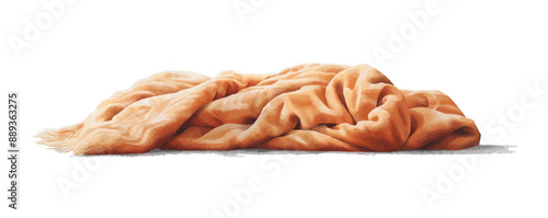 A cozy blanket, its soft folds inviting comfort and warmth, resting on a clean white surface. Vector flat minimalistic