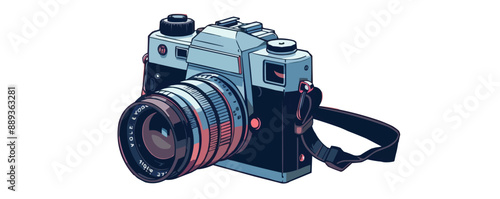Vintage film camera with a strap and lens cap Vector flat minimalistic isolated illustration