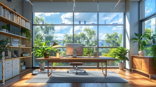 Futuristic Office in 3D Render with Modern Furniture and Organized Layout