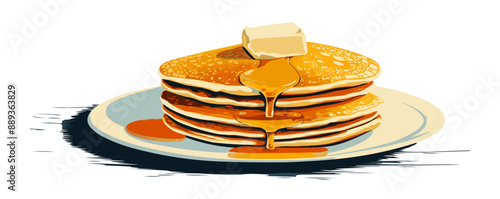 A stack of pancakes with a pat of melting butter on top. Vector flat minimalistic isolated illustration.
