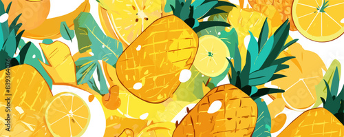 Vector illustration of a pineapple with detailed texture and vibrant colors, tropical and fresh. , Vector flat minimalistic isolated illustration