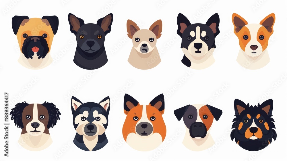 Nine pet icons, modern and symmetrically arranged on white background Nine pet icons, modern and symmetrically arranged on white background