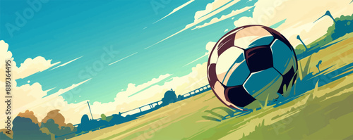 Soccer ball on grass field, Vector flat minimalistic isolated illustration