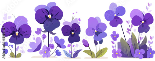 Purple violet flower, Vector flat minimalistic isolated illustration