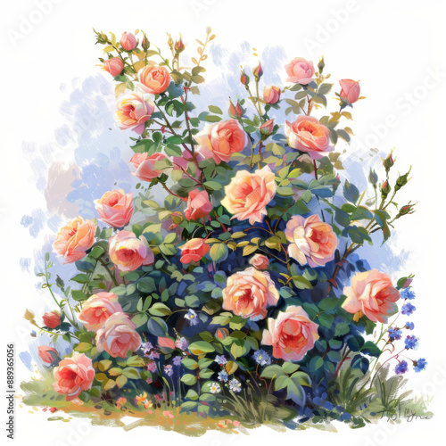 Wallpaper Mural A traditional English rose garden, garden arrangement, oil painting style, soft pastels, isolated on white background Torontodigital.ca