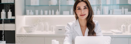 In a modern lab filled with medical equipment, a proficient female pharmacist showcases her expertise in pharmaceutical tasks, demonstrating her skills among various scientific supplies
