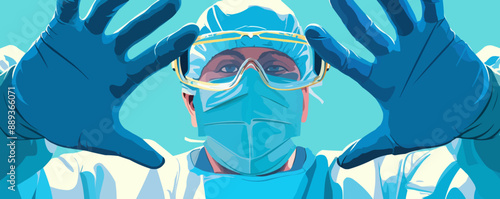 Surgeon in scrubs with a surgical mask and gloves, Vector flat minimalistic isolated illustration