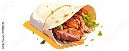 Tasty doner wrap with grilled chicken, Vector flat minimalistic isolated illustration
