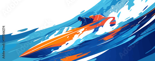 Speedboat racing across rippling waves, Vector flat minimalistic isolated illustration