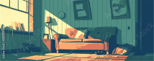 Abandoned sitting room illustration, Vector flat minimalistic isolated illustration