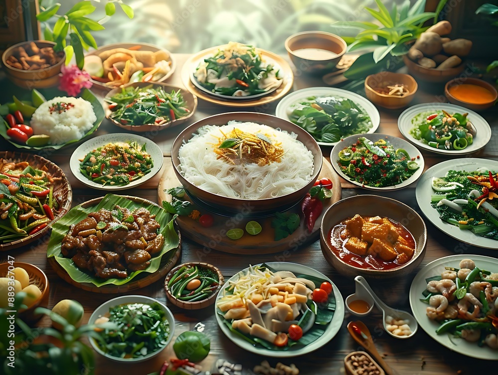 A Table Full of Delicious Thai Food, a Realistic Photo A Table Full of Delicious Thai Food, a Realistic Photo