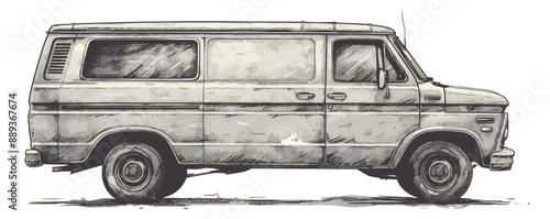 Vintage van truck hand drawn sketch engraving style . vector simple illustration