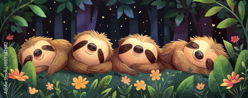 Asleep sloths.. Cartoon vector illustration