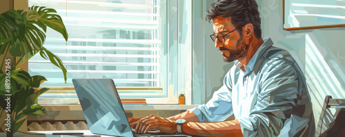 man working on laptop vector