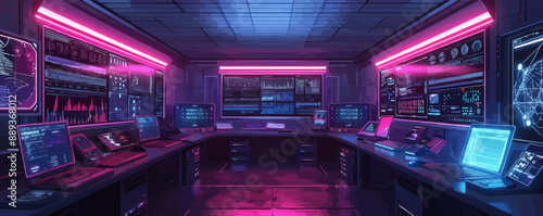 futuristic room in cyberpunk. vector simple illustration