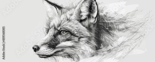 fox Engraving style. Simple pencil drawing. vector simple illustration