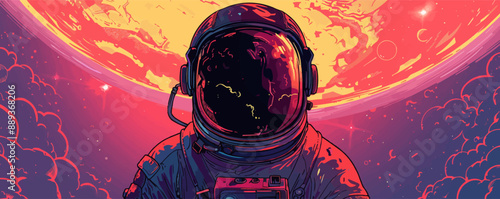 Graphic novel space astronaut abstract background wallpaper colorful drawn hand drawn futuristic cyberpunk. vector simple illustration