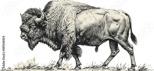 African bison bull hand drawn engraving sketch. vector simple illustration
