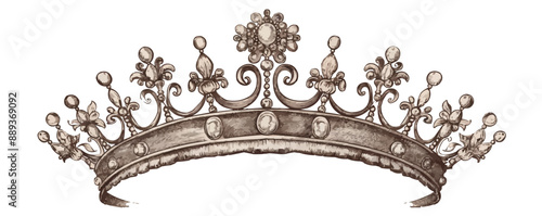 A crown with a flower design on it. The crown is made of gold and has a lot of jewels