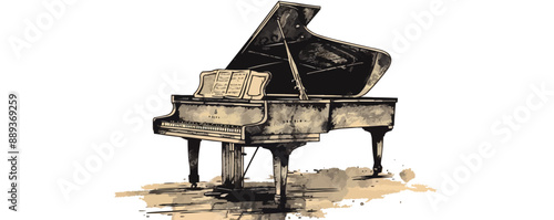 Vintage old grand piano. vector simple illustration