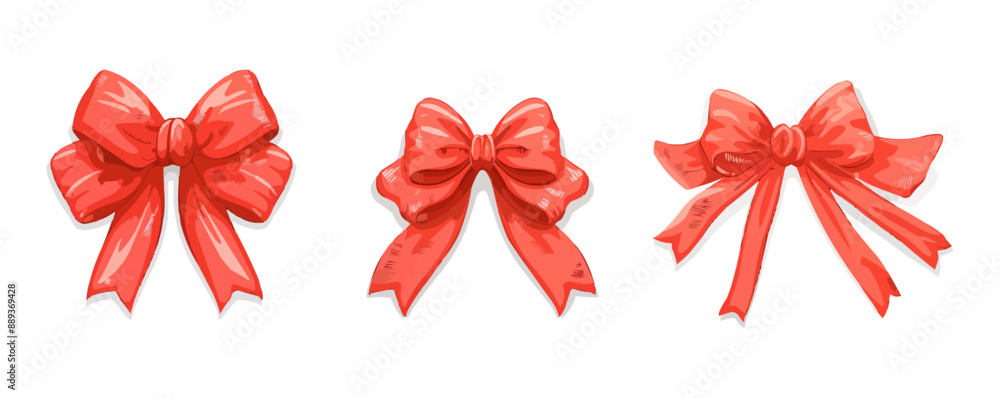 Flat red bows. vector simple illustration